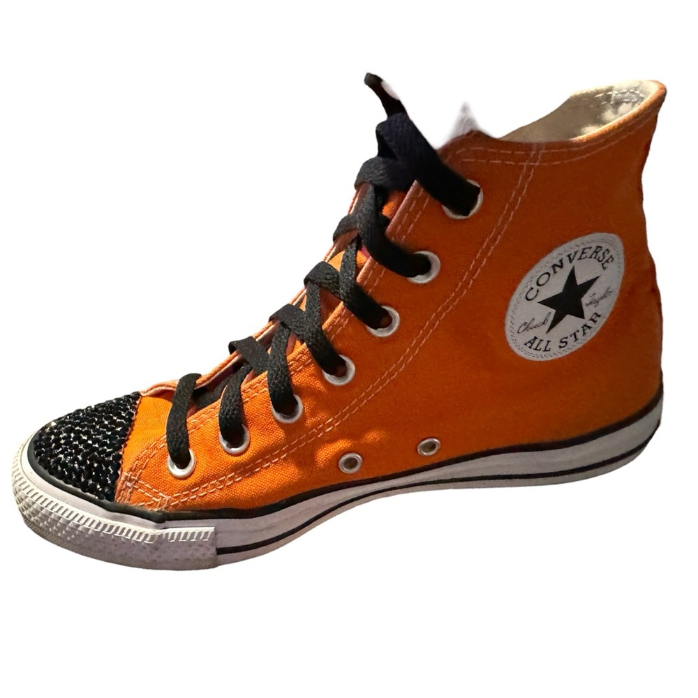 Orange Converse with Swarovski Jet Black Crystal Bling Toe.
